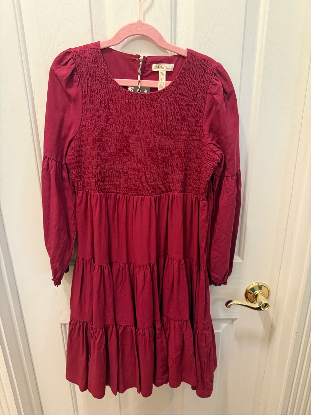 Matilda Jane Burgundy Amaranthos Smocked Tiered Long-Sleeve Dress